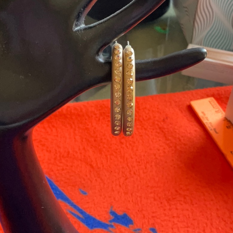Brushed Gold With Gold Stones Plastic Hoop Earrings Preowned Brushed Gold With Gold Stones Plastic Hoop Earrings Preowned